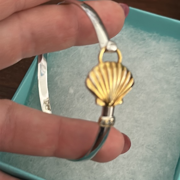 SS Gold Shell Ocean Theme Cuff Bracelet CZ Stones - Picture 4 of 8